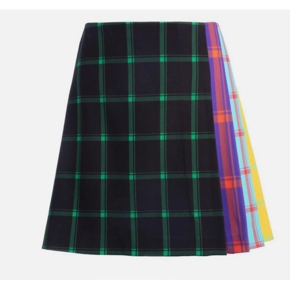 Alice + Olivia Semira Colorblock Mini Skirt Plaid Pleated sz 0